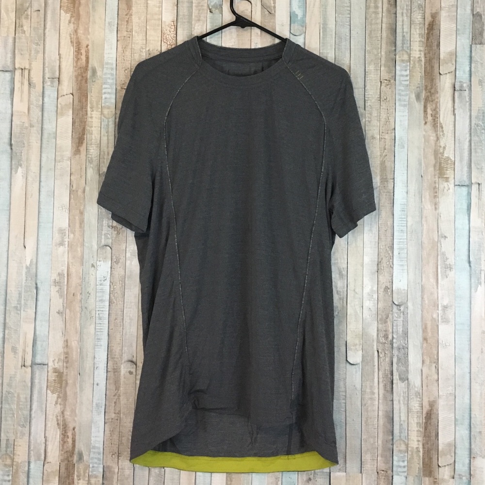 Lululemon grey short sleeve workout tee shirt.